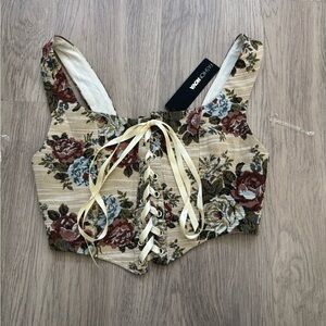 Beige / Floral Corset Top